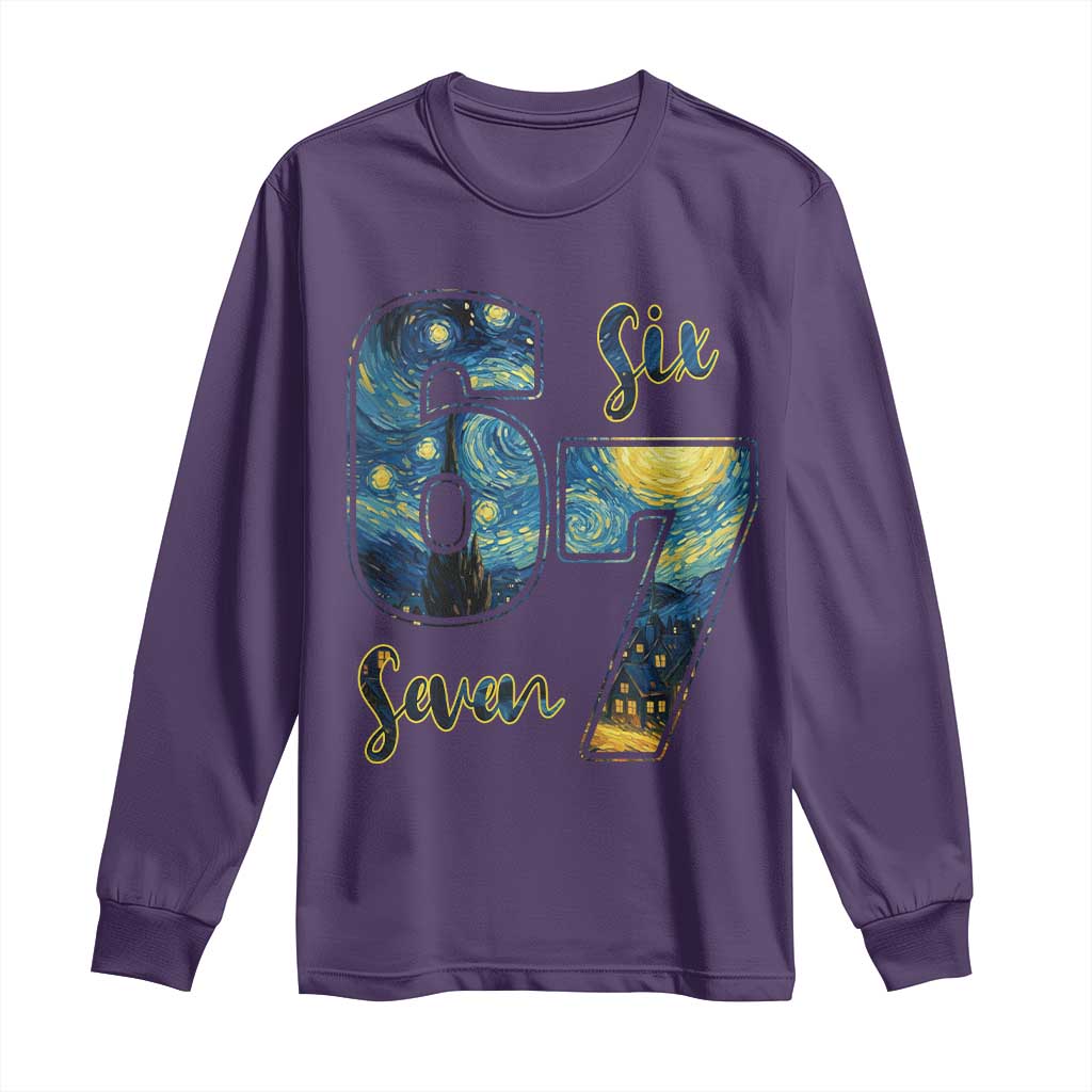 67 Six Seven Meme Long Sleeve Shirt Starry Night Van Gogh TS14 Purple Print Your Wear