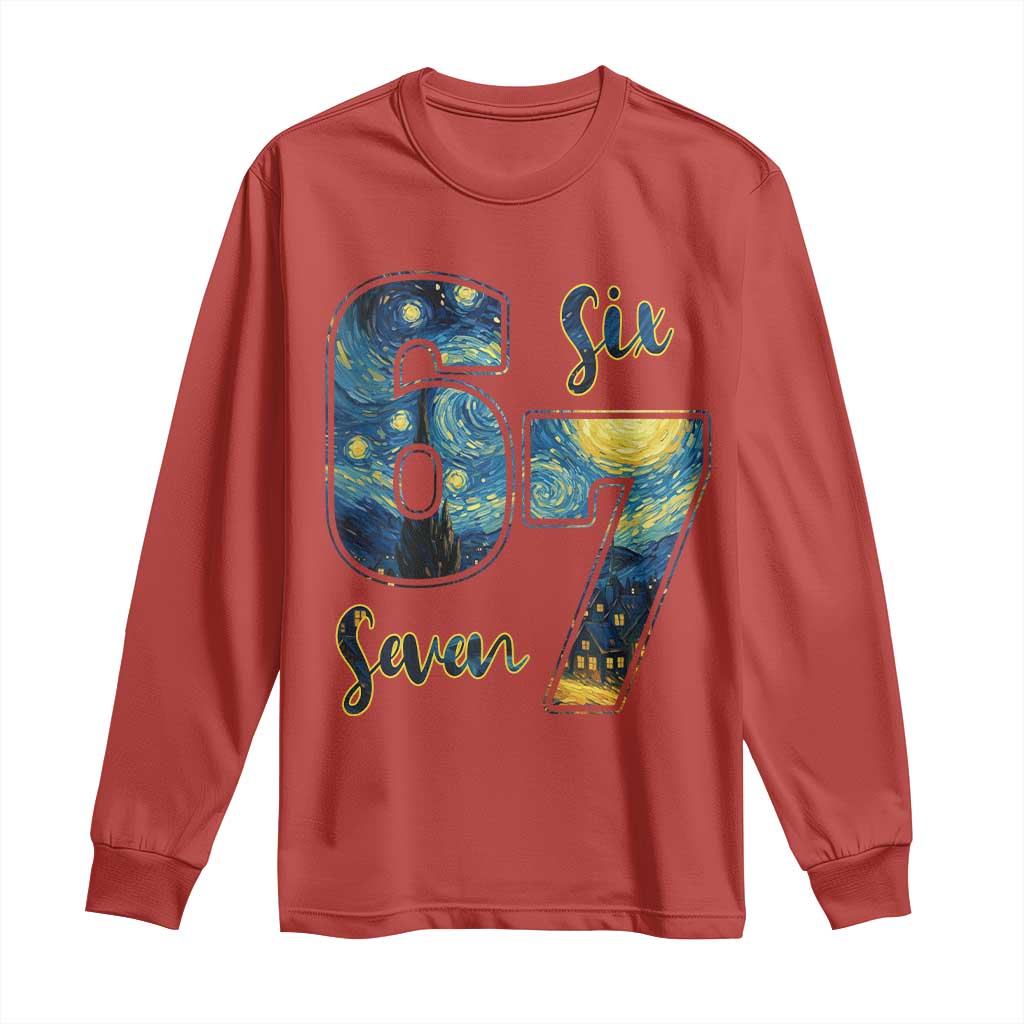 67 Six Seven Meme Long Sleeve Shirt Starry Night Van Gogh TS14 Red Print Your Wear