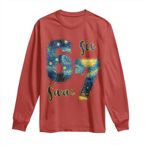 67 Six Seven Meme Long Sleeve Shirt Starry Night Van Gogh TS14 Red Print Your Wear