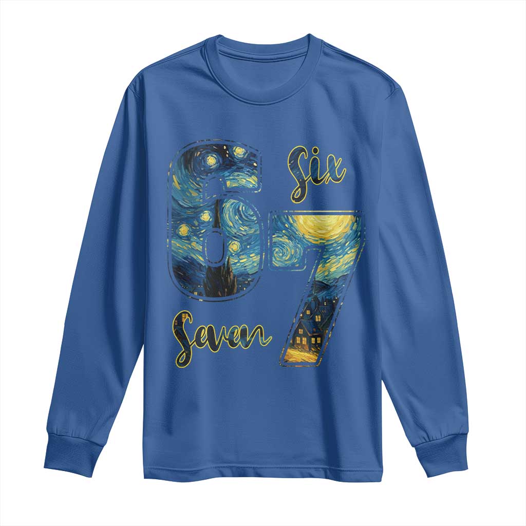 67 Six Seven Meme Long Sleeve Shirt Starry Night Van Gogh TS14 Royal Blue Print Your Wear