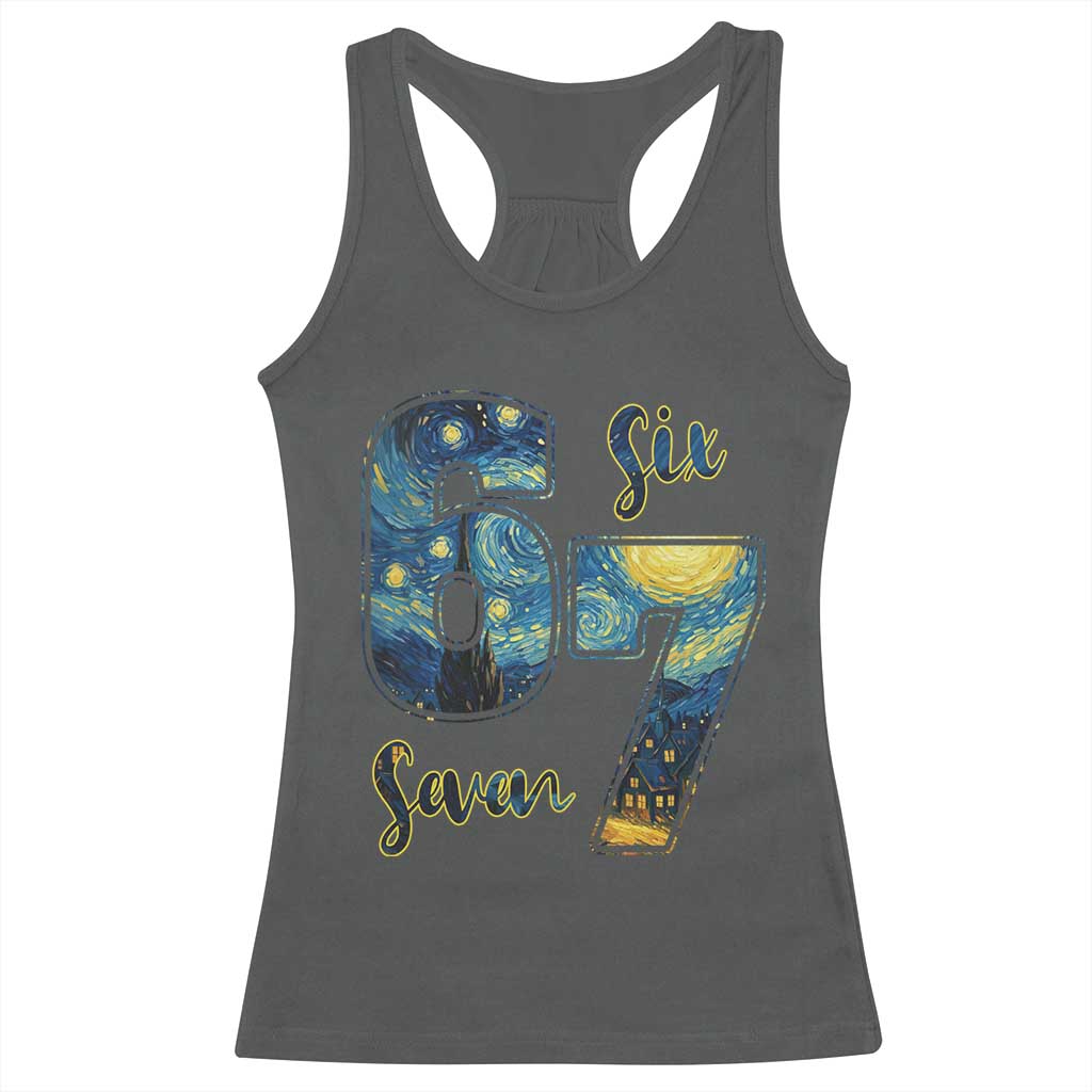 67 Six Seven Meme Racerback Tank Top Starry Night Van Gogh TS14 Dark Heather Print Your Wear