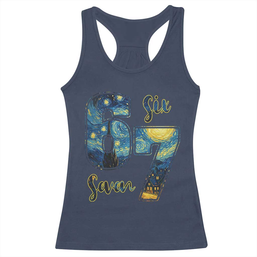 67 Six Seven Meme Racerback Tank Top Starry Night Van Gogh TS14 Navy Print Your Wear