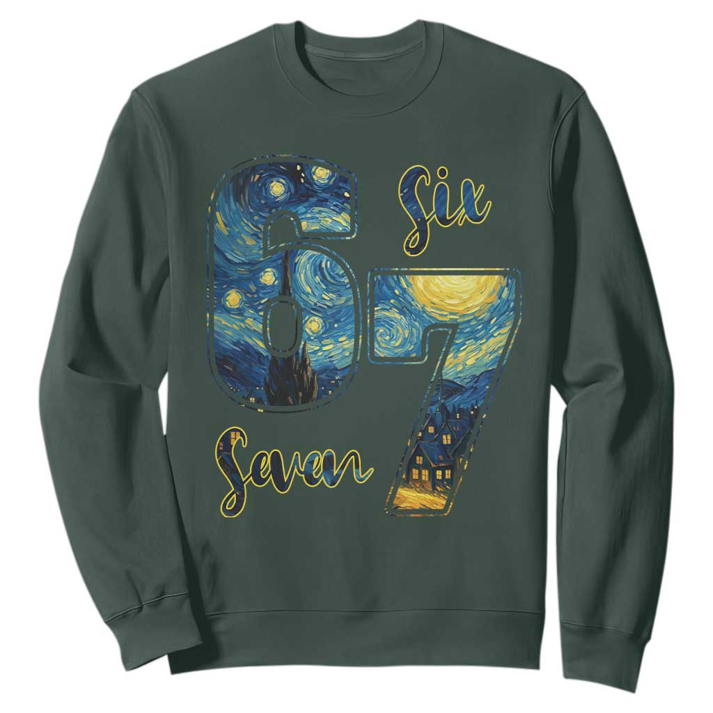 67 Six Seven Meme Sweatshirt Starry Night Van Gogh TS14 Dark Forest Green Print Your Wear