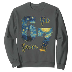 67 Six Seven Meme Sweatshirt Starry Night Van Gogh TS14 Dark Heather Print Your Wear