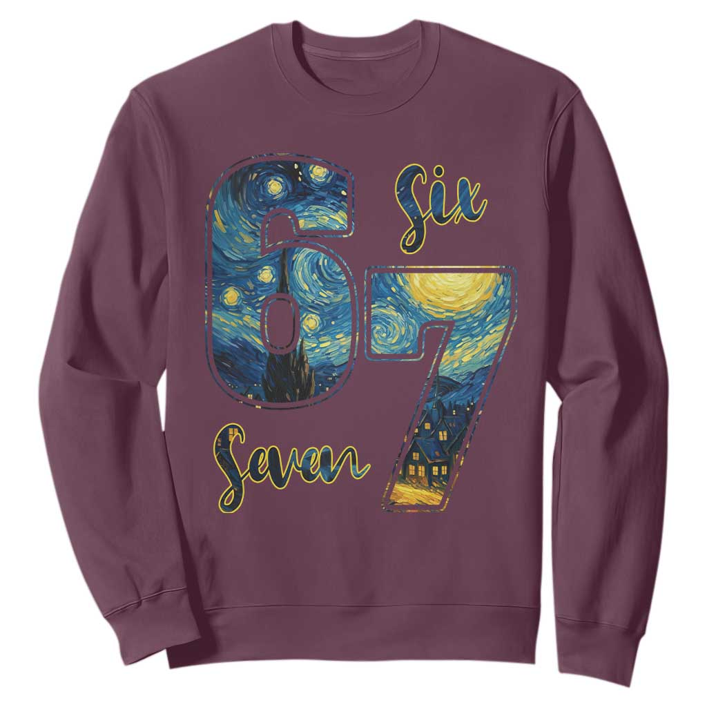 67 Six Seven Meme Sweatshirt Starry Night Van Gogh TS14 Maroon Print Your Wear