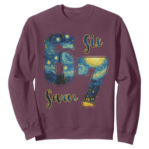 67 Six Seven Meme Sweatshirt Starry Night Van Gogh TS14 Maroon Print Your Wear