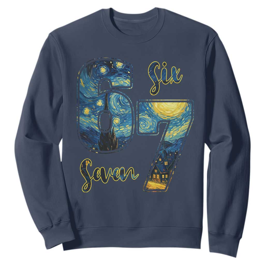 67 Six Seven Meme Sweatshirt Starry Night Van Gogh TS14 Navy Print Your Wear