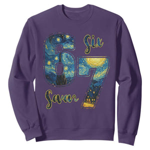 67 Six Seven Meme Sweatshirt Starry Night Van Gogh TS14 Purple Print Your Wear