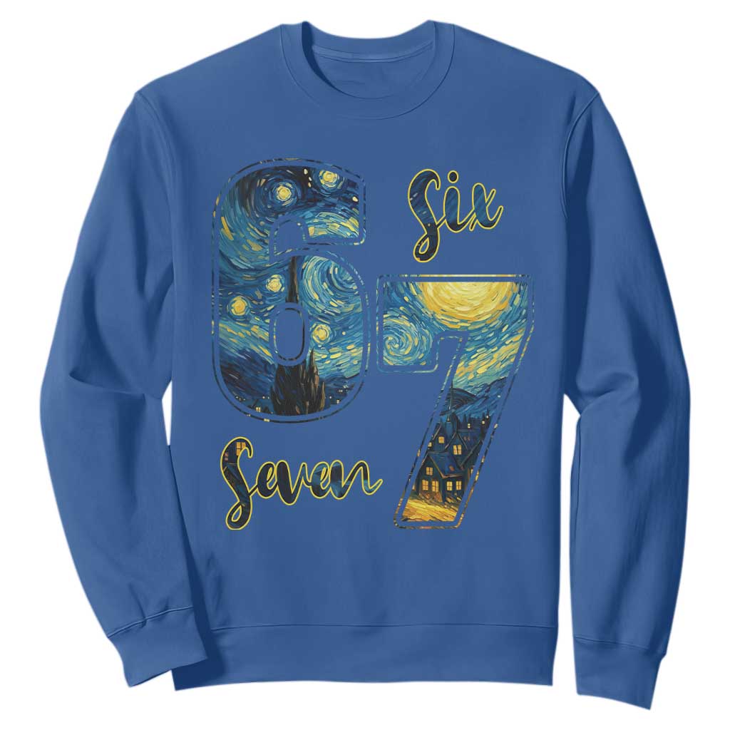 67 Six Seven Meme Sweatshirt Starry Night Van Gogh TS14 Royal Blue Print Your Wear