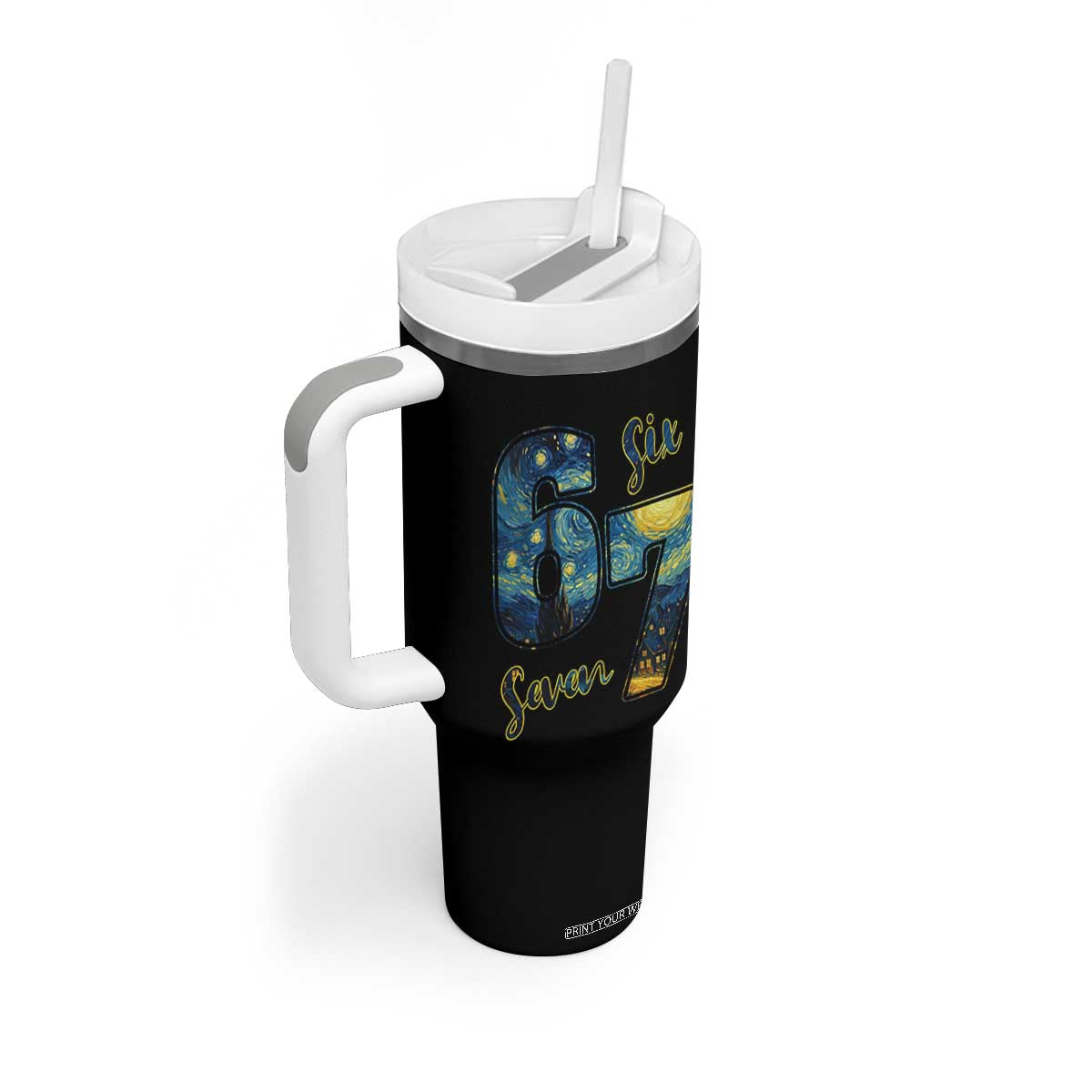 67 Six Seven Meme Tumbler With Handle Starry Night Van Gogh TS14 Print Your Wear