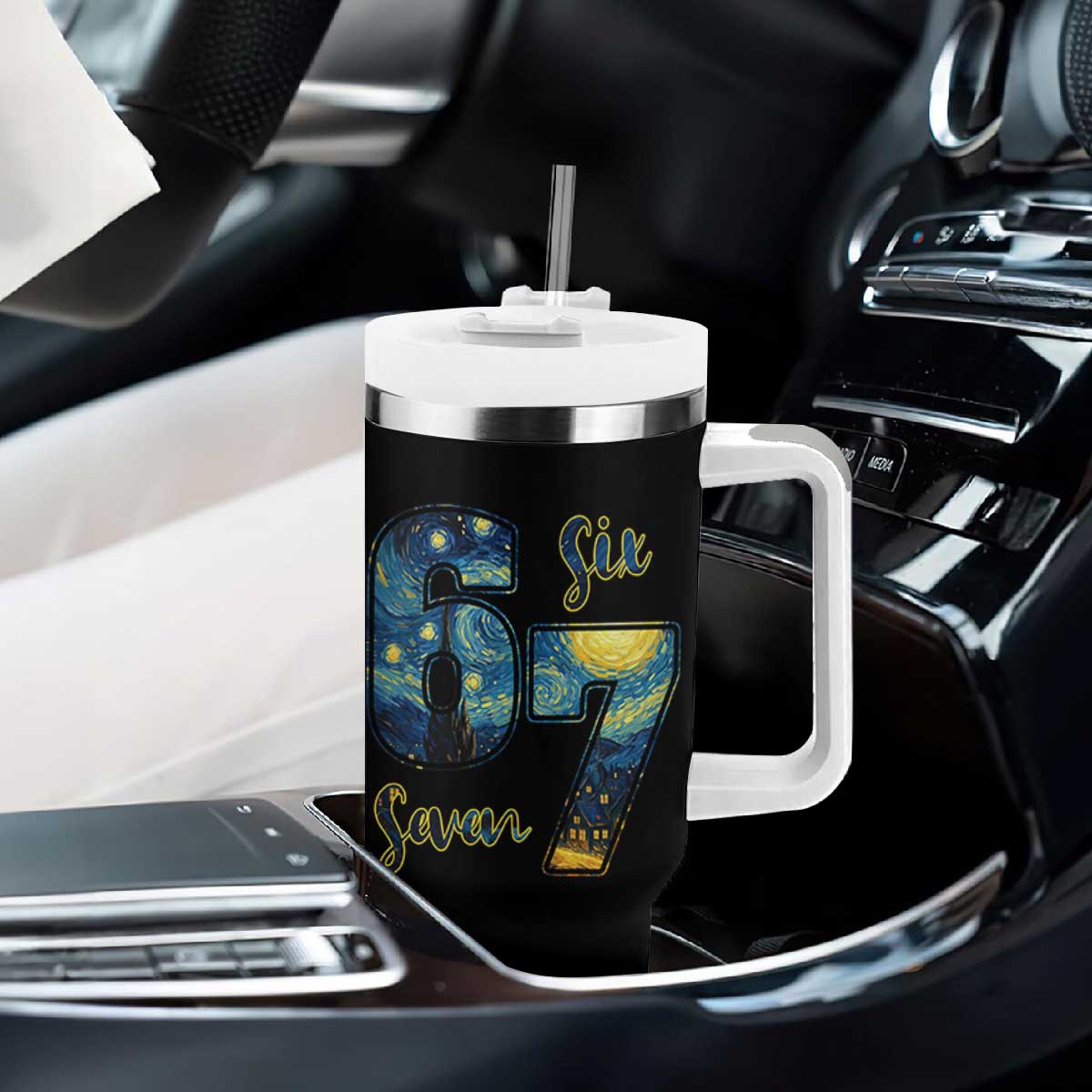 67 Six Seven Meme Tumbler With Handle Starry Night Van Gogh TS14 Print Your Wear