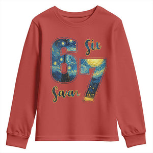 67 Six Seven Meme Youth Sweatshirt Starry Night Van Gogh TS14 Red Print Your Wear