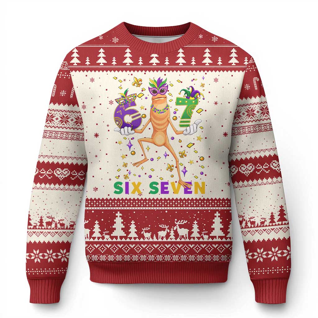 67 Mardi Gras Ugly Christmas Sweater Marcus The Worm Carnival Trendy Meme TS14 Beige Red Print Your Wear