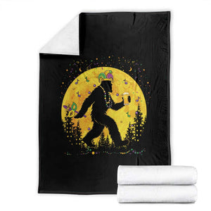 Mardi Gras Bigfoot Throw Blanket Funny Sasquatch Carnival Trendy Meme TS14 Black Print Your Wear