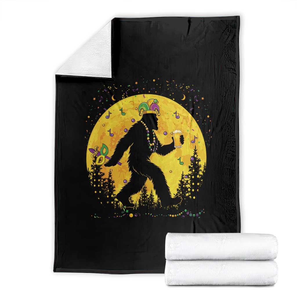 Mardi Gras Bigfoot Throw Blanket Funny Sasquatch Carnival Trendy Meme TS14 Black Print Your Wear