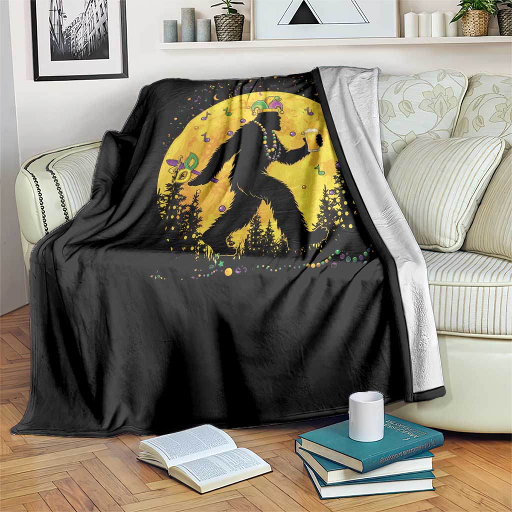 Mardi Gras Bigfoot Throw Blanket Funny Sasquatch Carnival Trendy Meme TS14 Print Your Wear