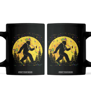 Mardi Gras Bigfoot Coffee Mug Funny Sasquatch Carnival Trendy Meme TS14 Black Print Your Wear