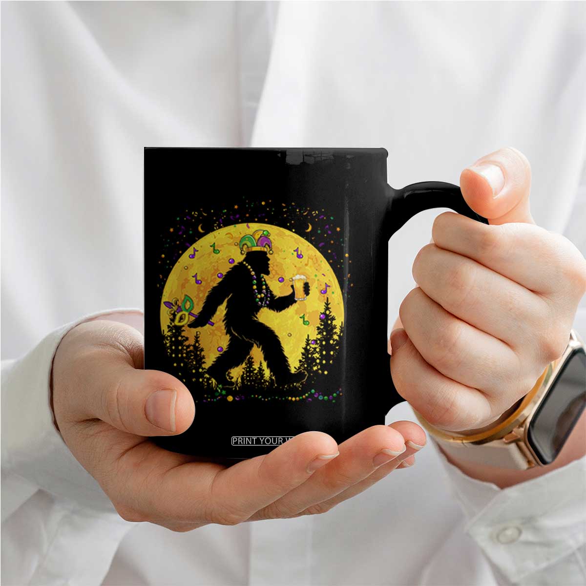 Mardi Gras Bigfoot Coffee Mug Funny Sasquatch Carnival Trendy Meme TS14 Print Your Wear