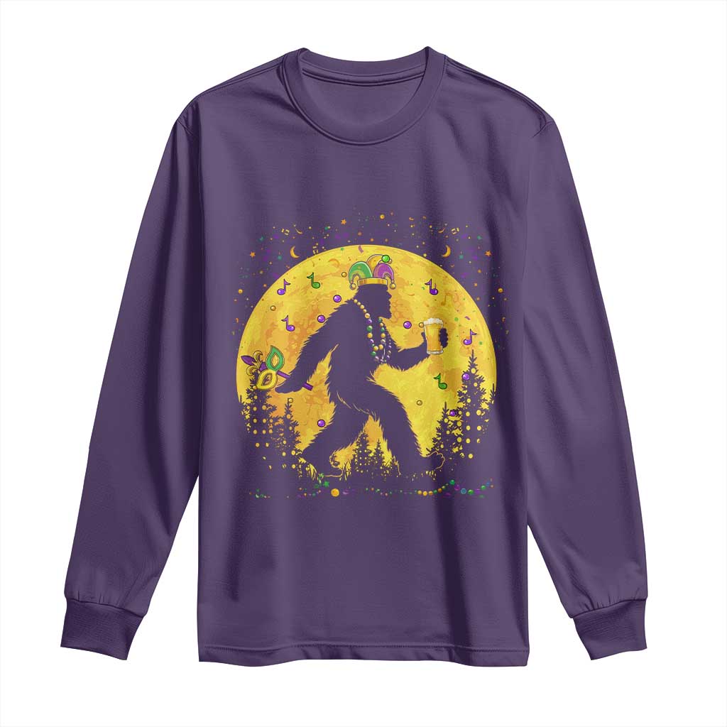 Mardi Gras Bigfoot Long Sleeve Shirt Funny Sasquatch Carnival Trendy Meme TS14 Purple Print Your Wear