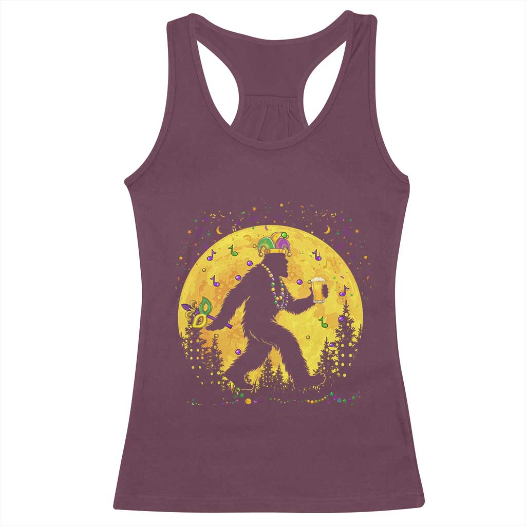 Mardi Gras Bigfoot Racerback Tank Top Funny Sasquatch Carnival Trendy Meme TS14 Maroon Print Your Wear