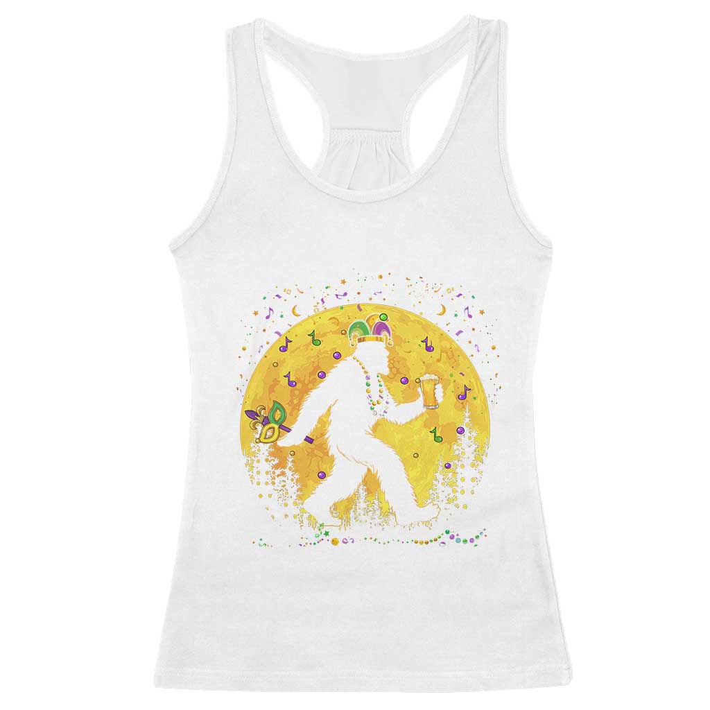 Mardi Gras Bigfoot Racerback Tank Top Funny Sasquatch Carnival Trendy Meme TS14 White Print Your Wear