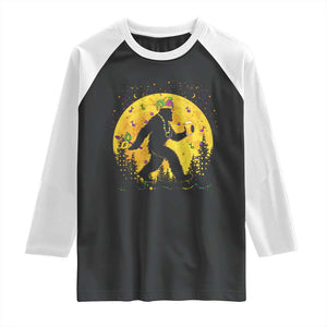 Mardi Gras Bigfoot Raglan Shirt Funny Sasquatch Carnival Trendy Meme TS14 Black White Print Your Wear