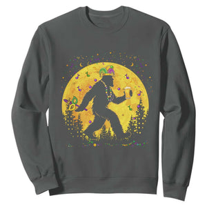 Mardi Gras Bigfoot Sweatshirt Funny Sasquatch Carnival Trendy Meme TS14 Dark Heather Print Your Wear
