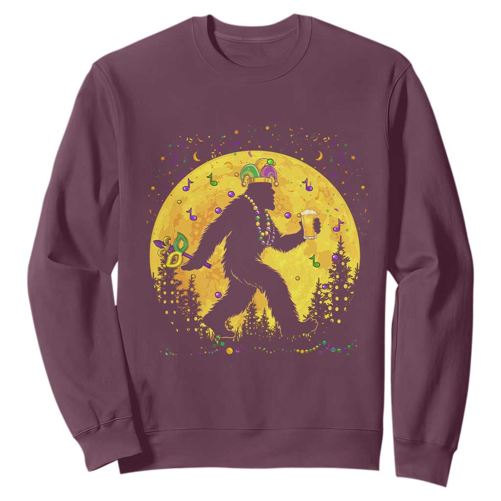 Mardi Gras Bigfoot Sweatshirt Funny Sasquatch Carnival Trendy Meme TS14 Maroon Print Your Wear