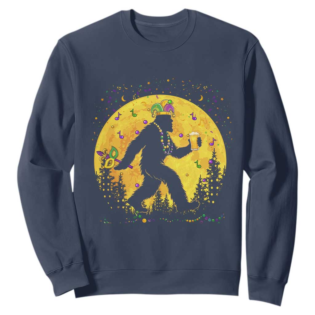 Mardi Gras Bigfoot Sweatshirt Funny Sasquatch Carnival Trendy Meme TS14 Navy Print Your Wear