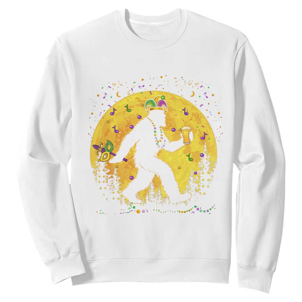 Mardi Gras Bigfoot Sweatshirt Funny Sasquatch Carnival Trendy Meme TS14 White Print Your Wear
