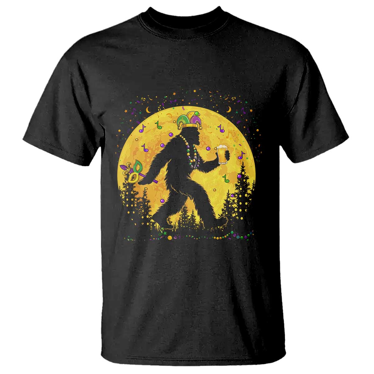 Mardi Gras Bigfoot T Shirt Funny Sasquatch Carnival Trendy Meme TS14 Black Print Your Wear