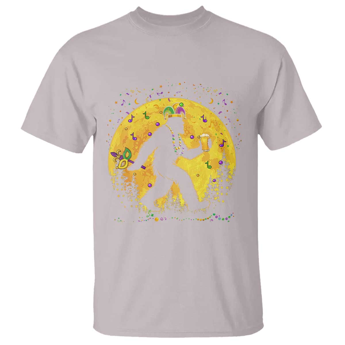 Mardi Gras Bigfoot T Shirt Funny Sasquatch Carnival Trendy Meme TS14 Ice Gray Print Your Wear