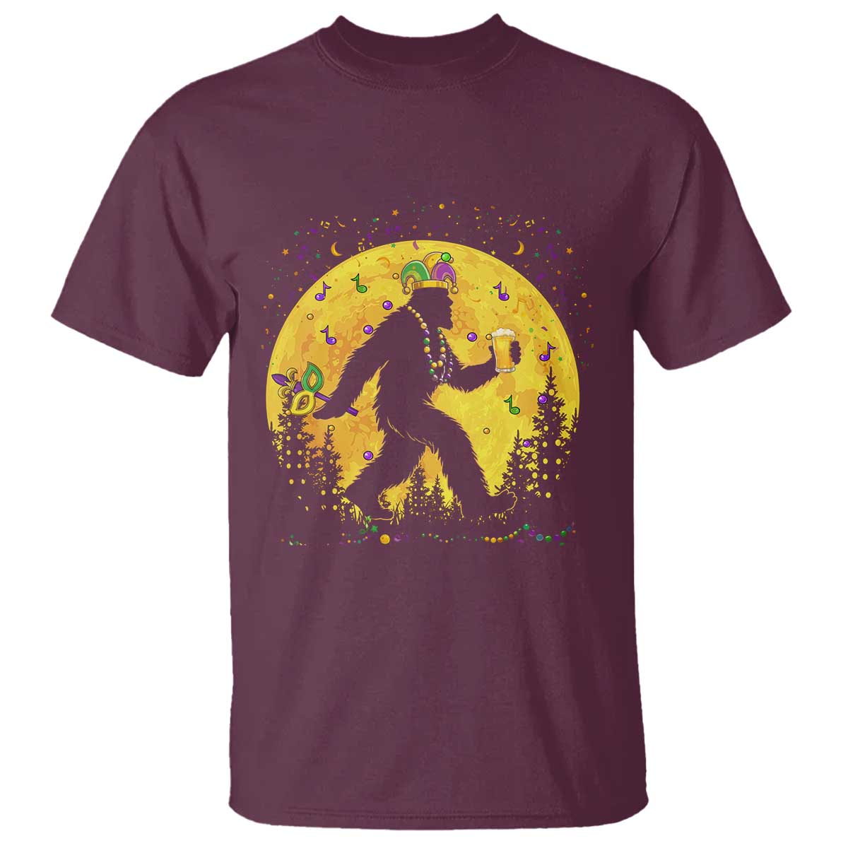 Mardi Gras Bigfoot T Shirt Funny Sasquatch Carnival Trendy Meme TS14 Maroon Print Your Wear
