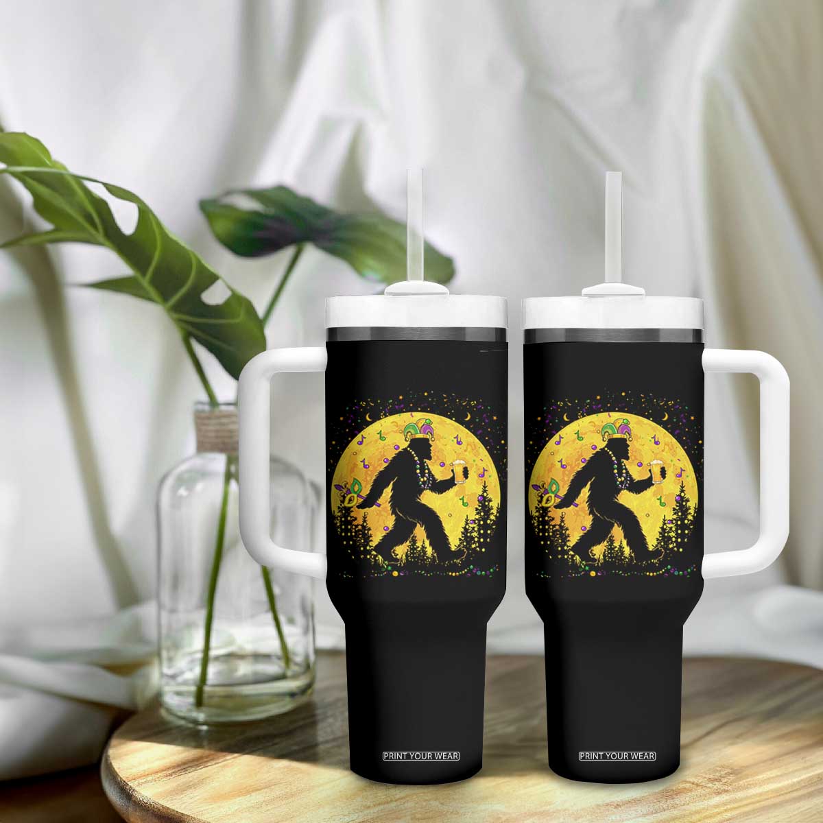 Mardi Gras Bigfoot Tumbler With Handle Funny Sasquatch Carnival Trendy Meme TS14 Print Your Wear