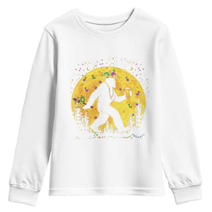 Mardi Gras Bigfoot Youth Sweatshirt Funny Sasquatch Carnival Trendy Meme TS14 White Print Your Wear