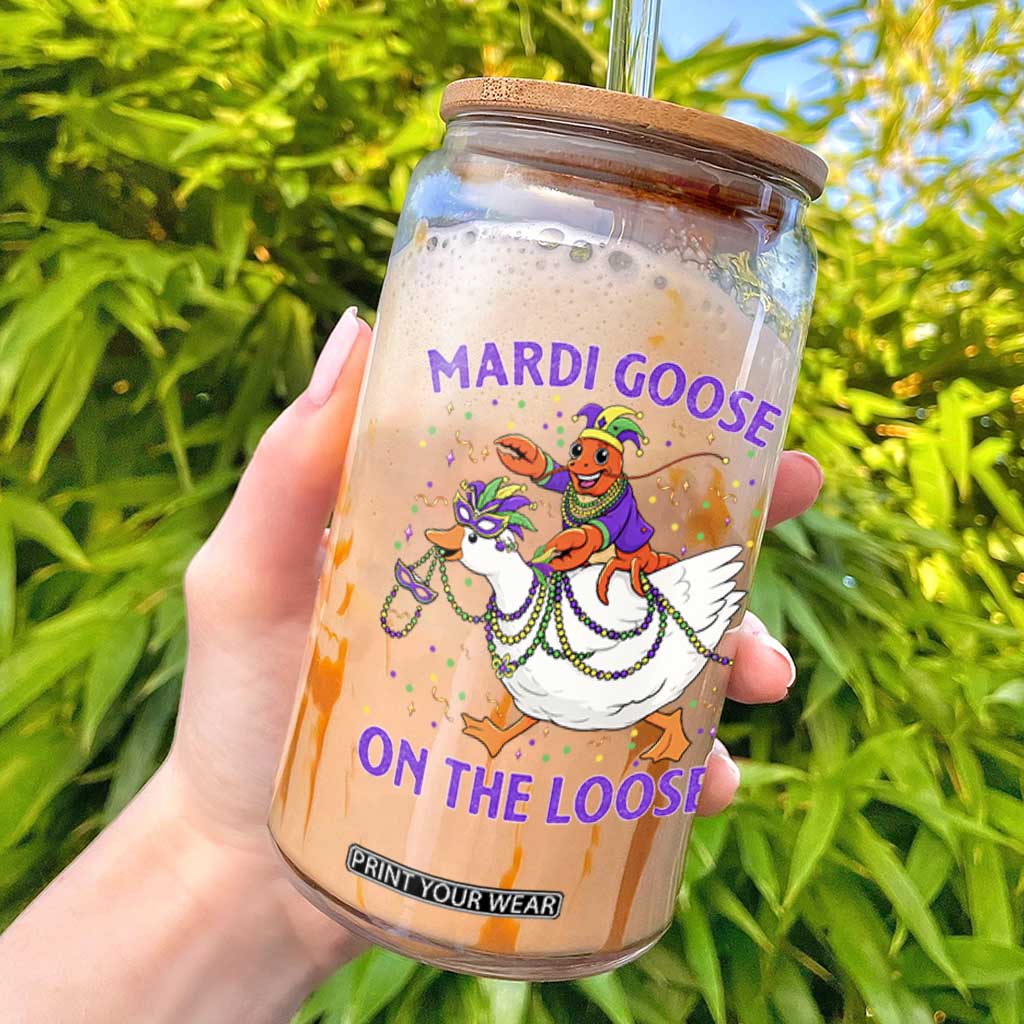 Funny Mardi Gras Glass Can Goose Crawfish Carnival Trendy Meme TS14 Black Print Your Wear