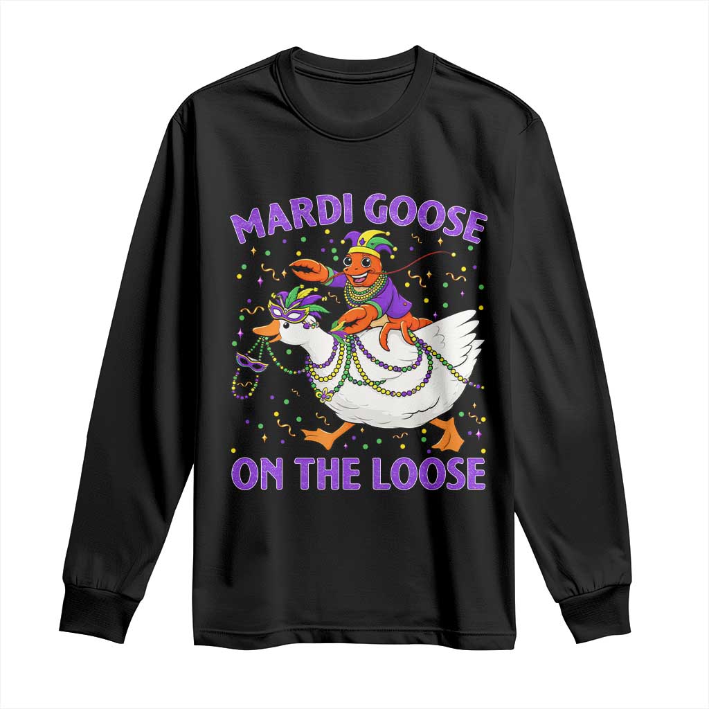 Funny Mardi Gras Long Sleeve Shirt Goose Crawfish Carnival Trendy Meme TS14 Black Print Your Wear