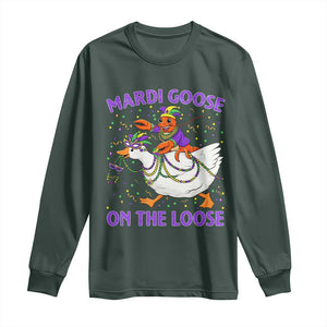 Funny Mardi Gras Long Sleeve Shirt Goose Crawfish Carnival Trendy Meme TS14 Dark Forest Green Print Your Wear
