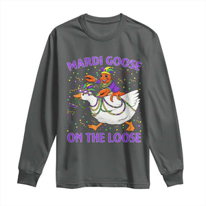 Funny Mardi Gras Long Sleeve Shirt Goose Crawfish Carnival Trendy Meme TS14 Dark Heather Print Your Wear
