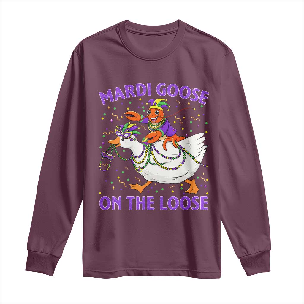 Funny Mardi Gras Long Sleeve Shirt Goose Crawfish Carnival Trendy Meme TS14 Maroon Print Your Wear