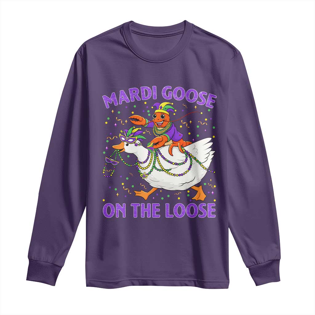 Funny Mardi Gras Long Sleeve Shirt Goose Crawfish Carnival Trendy Meme TS14 Purple Print Your Wear