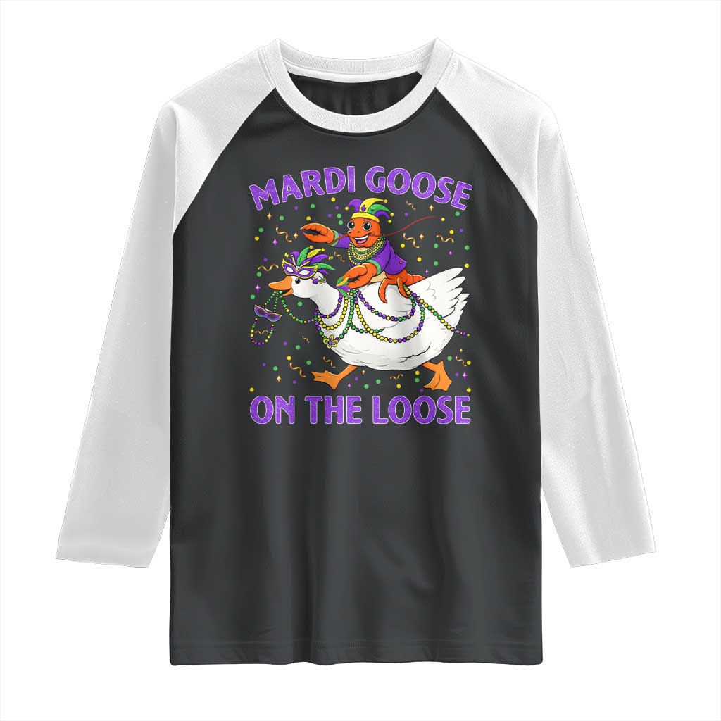 Funny Mardi Gras Raglan Shirt Goose Crawfish Carnival Trendy Meme TS14 Black White Print Your Wear