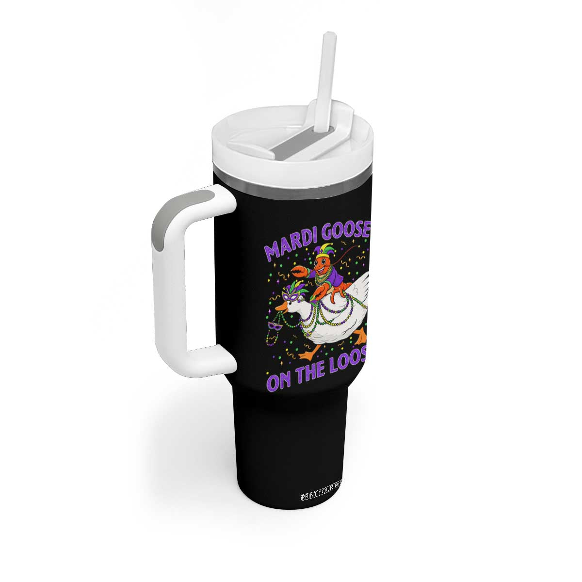 Funny Mardi Gras Tumbler With Handle Goose Crawfish Carnival Trendy Meme TS14 Print Your Wear