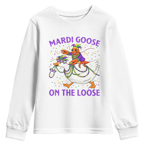 Funny Mardi Gras Youth Sweatshirt Goose Crawfish Carnival Trendy Meme TS14 White Print Your Wear