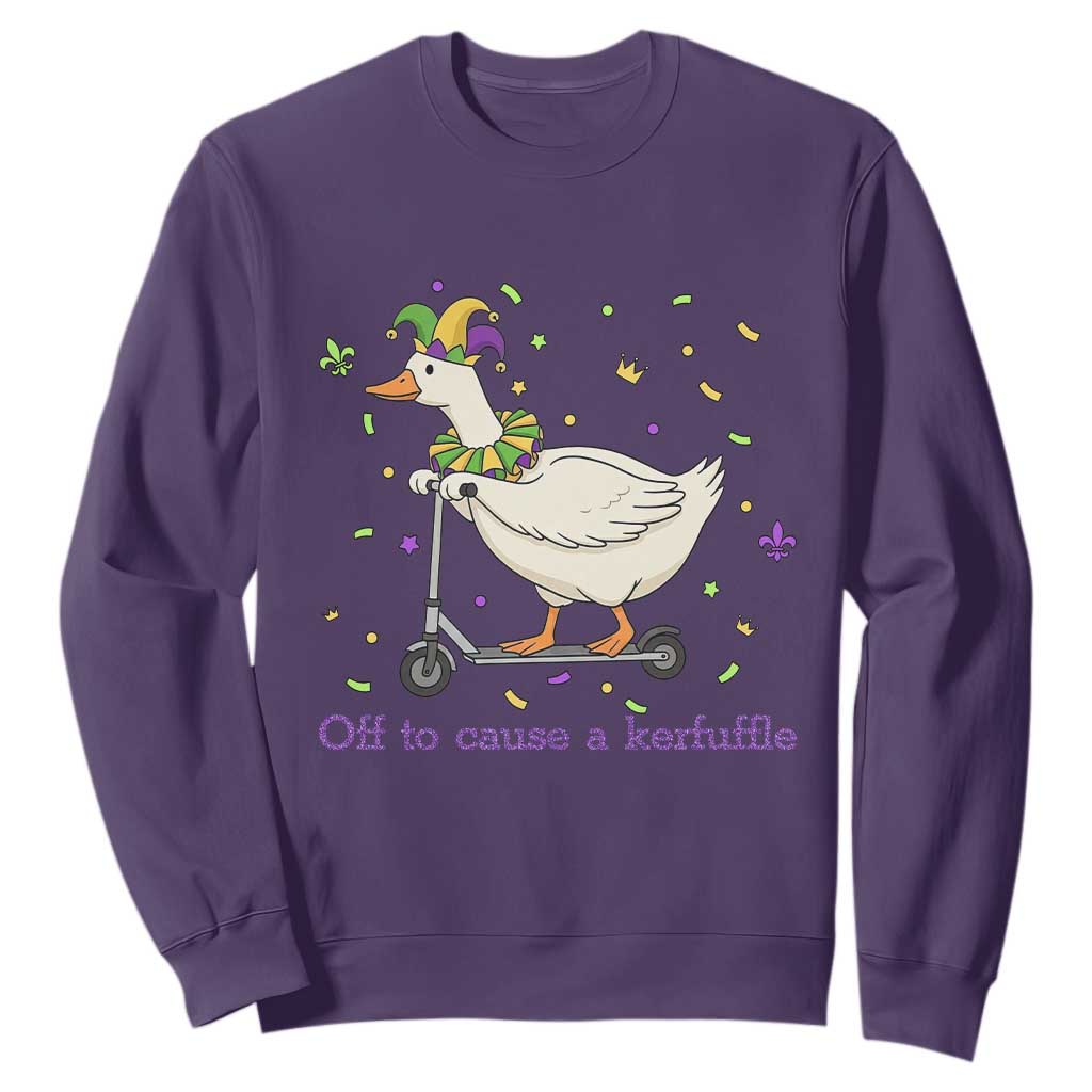 Mardi Gras Silly Goose Sweatshirt Off To Cause A Kerfuffle TS14 Purple Print Your Wear