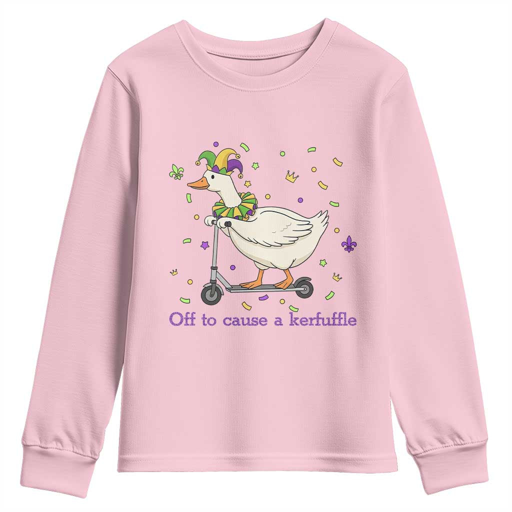 Mardi Gras Silly Goose Youth Sweatshirt Off To Cause A Kerfuffle TS14 Light Pink Print Your Wear
