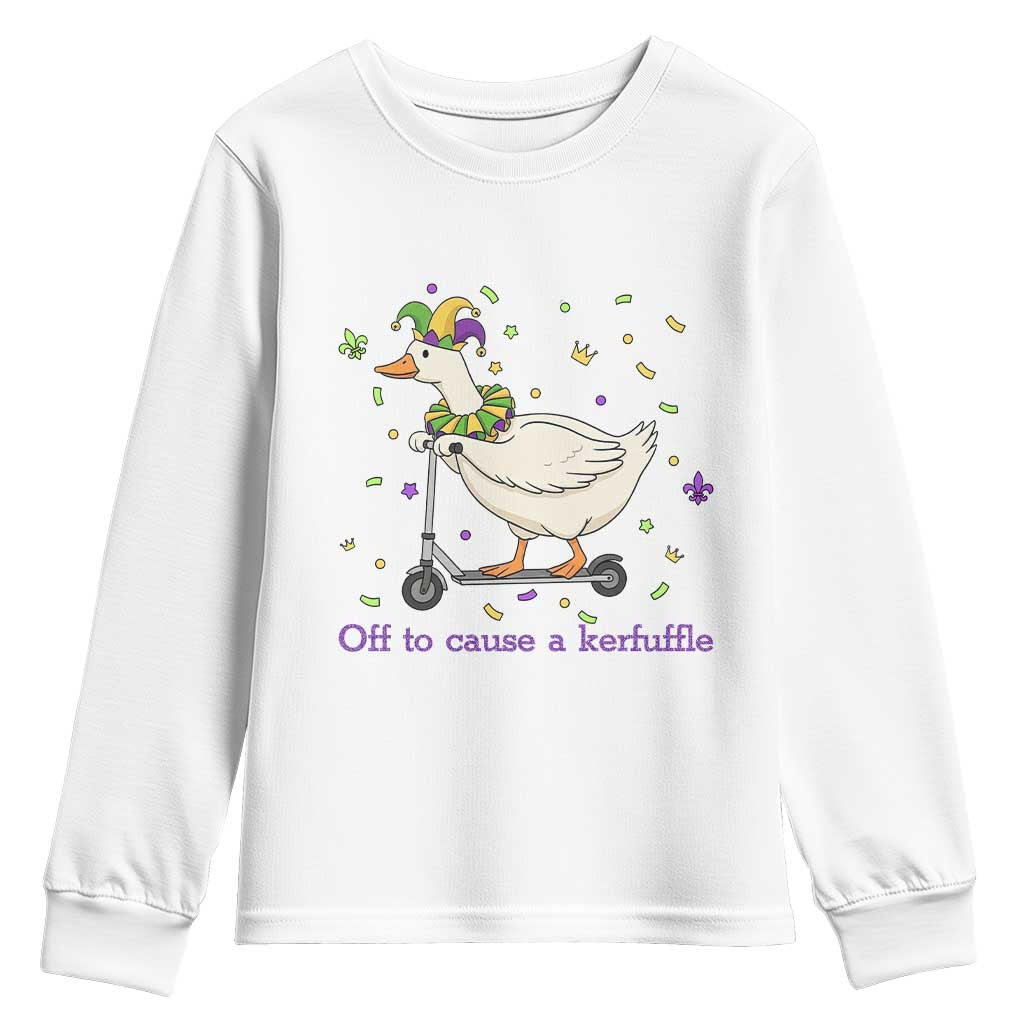 Mardi Gras Silly Goose Youth Sweatshirt Off To Cause A Kerfuffle TS14 White Print Your Wear