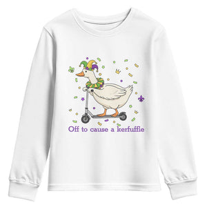 Mardi Gras Silly Goose Youth Sweatshirt Off To Cause A Kerfuffle TS14 White Print Your Wear