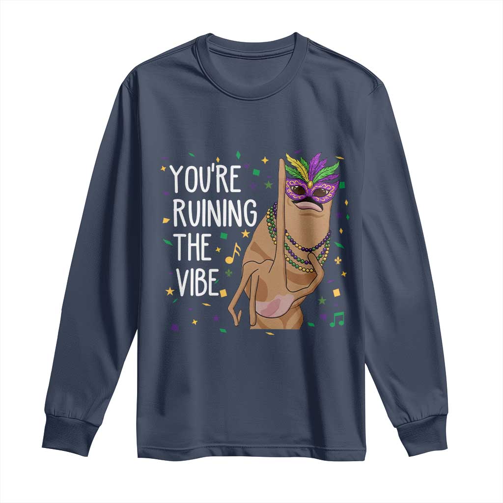 Funny Mardi Gras Long Sleeve Shirt Marcus The Worm Carnival Trendy Meme TS14 Navy Print Your Wear