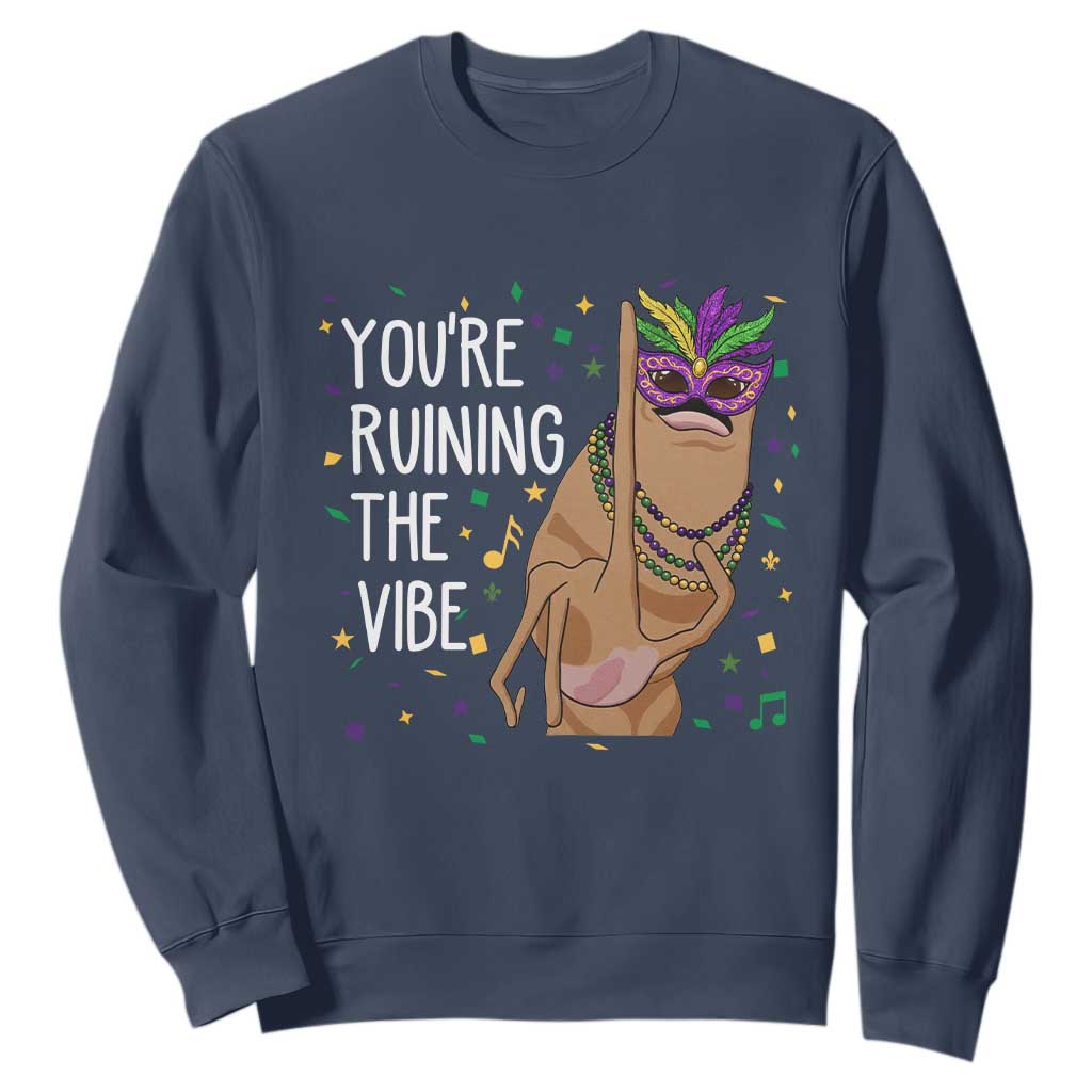 Funny Mardi Gras Sweatshirt Marcus The Worm Carnival Trendy Meme TS14 Navy Print Your Wear